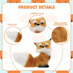 2pcs Realistic Fox Plush Stuffed Animals Soft Mini Toy Brown & Mini Foxes