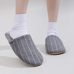 Grey Minimalist Striped Fluffy Slippers