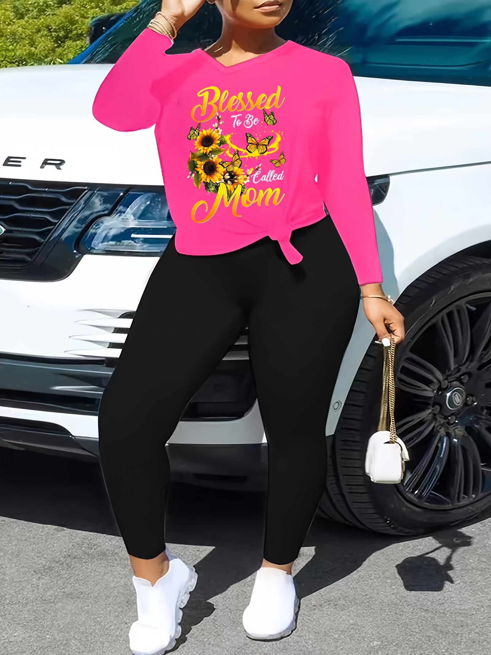 Women's Casual 2 Piece Set Slogan & Butterfly Print Top & Legging