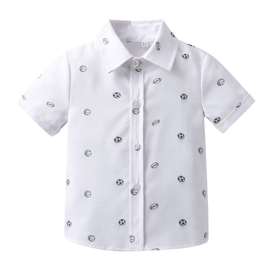 Boys Football Basketball Print Button Lapel Shirts