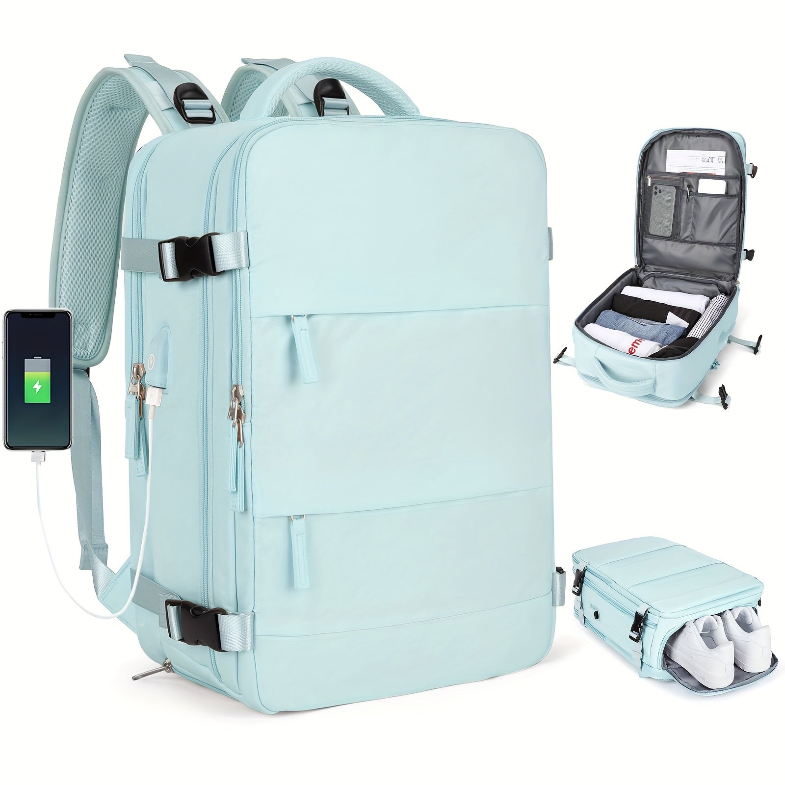 Functional Travel Backpack Carry On Luggage Bag With Shoes Compartment
