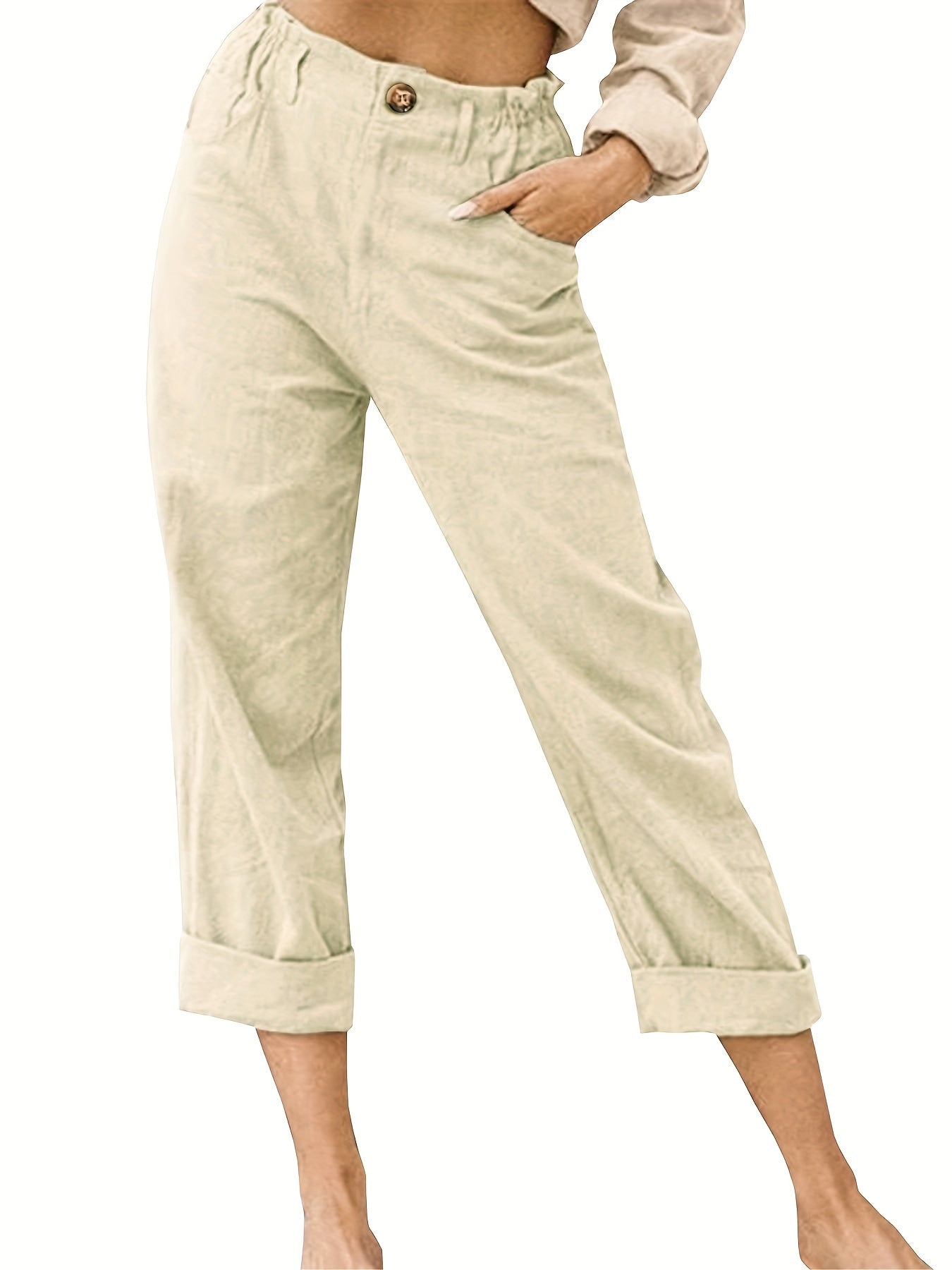 Y2K Solid Pockets Long Length Summer Pants Casual Loose Stylish High Waist Pants