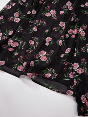 Floral Print Flounce Sleeve Ruffle Trim Mock Neck Shirt Top