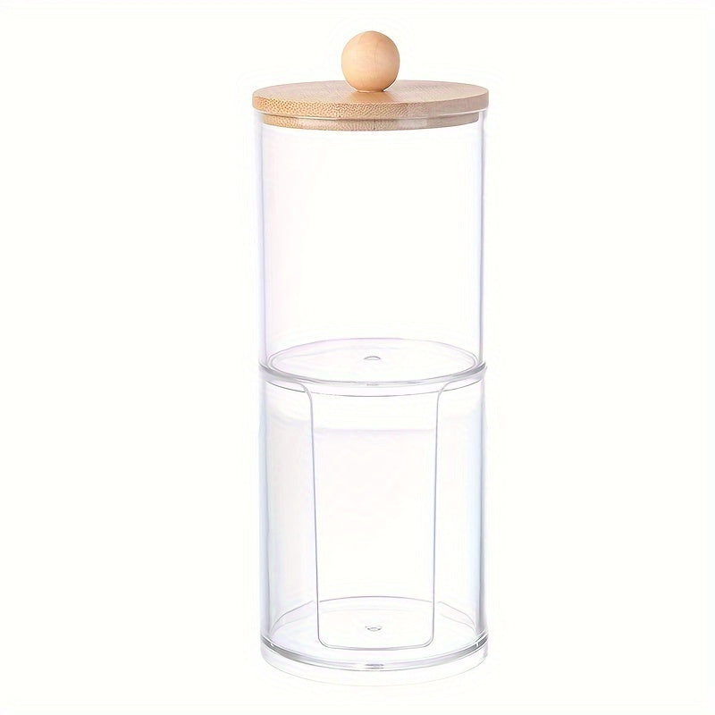 Cotton Swab Storage Box with Bamboo Cover Makeup Removal Container