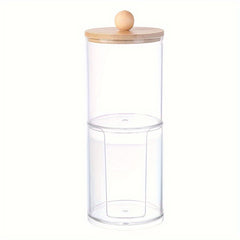 Cotton Swab Storage Box with Bamboo Cover Makeup Removal Container