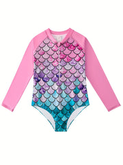 Mermaid Swimsuit Fish Scale Print Long Sleeved Sports Swims