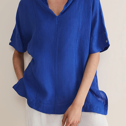 Casual Blouse Women's Plus Solid V Neck Loose Top
