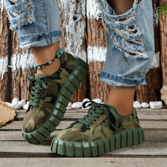 Women's Camo Platform Sneakers Lace Up Outdoor Canvas Running Shoes
