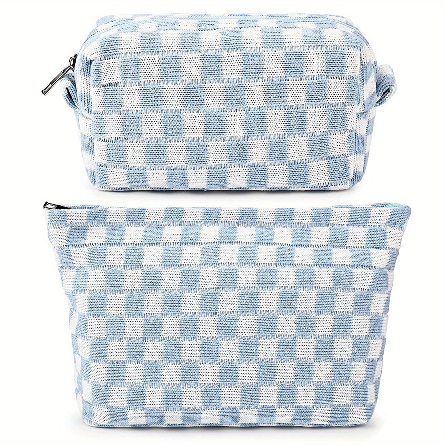 2pcs Checkered Makeup Bag Travel Toiletry Organizer for Women