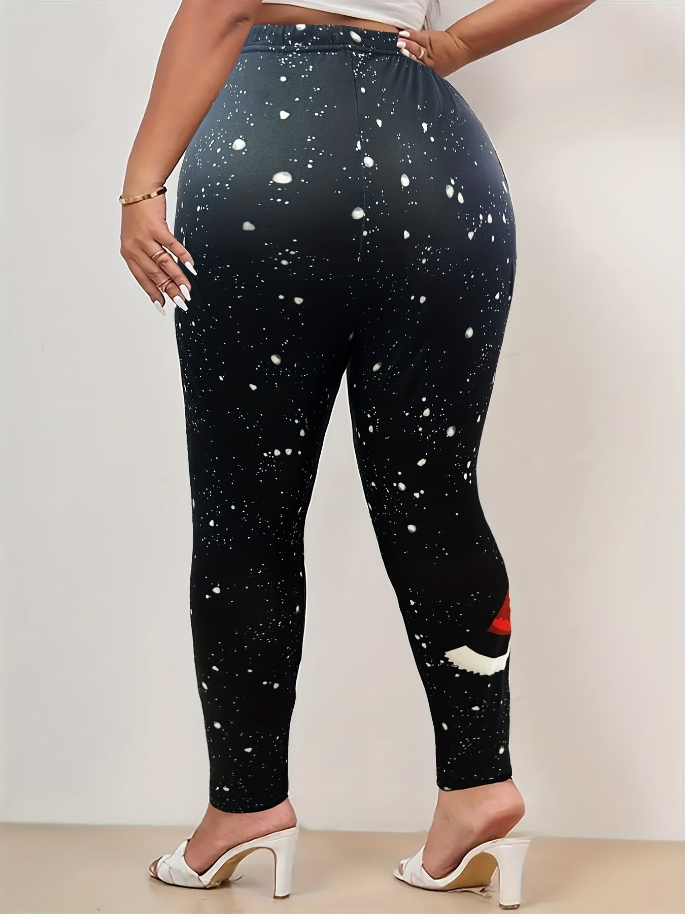 Santa Claus Print High Rise Stretch Leggings