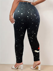 Santa Claus Print High Rise Stretch Leggings