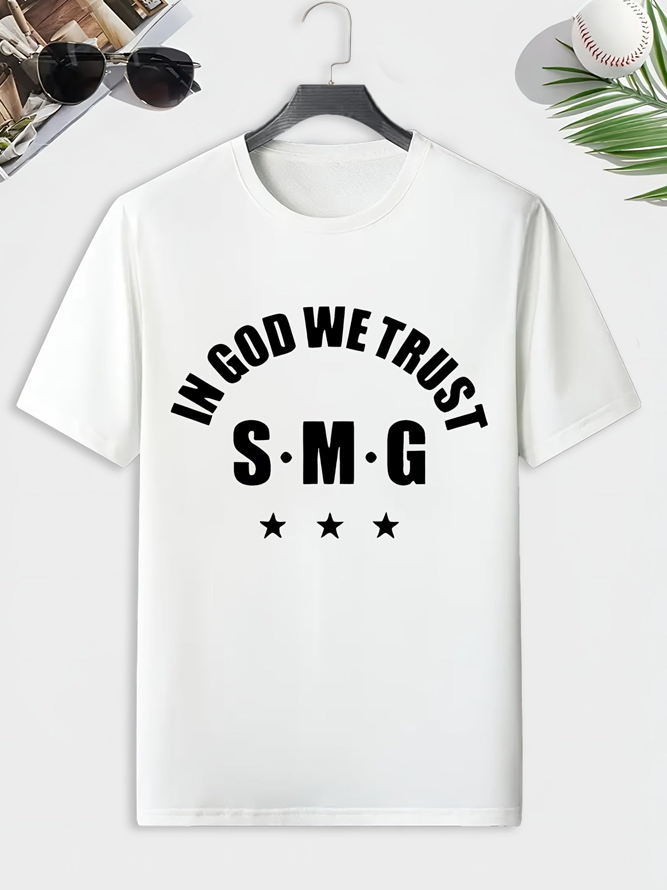 Men's In God We Trust Print T shirt Active Comfy Slightly Stretch Crew Neck Tee