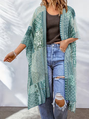 Boho Cover Up Women's Plus Scarf Print Bat Sleeve Open Front Cover Up