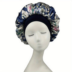 Flower Print Satin Bonnet Soft Elastic Hair Bonnet for Women