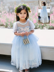 Girl's Princess Dress Tulle Sequin Snowflake Print Dress Halloween Holiday Party