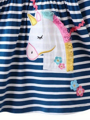 Preschool Girls' Unicorn Striped Long Sleeve Dress