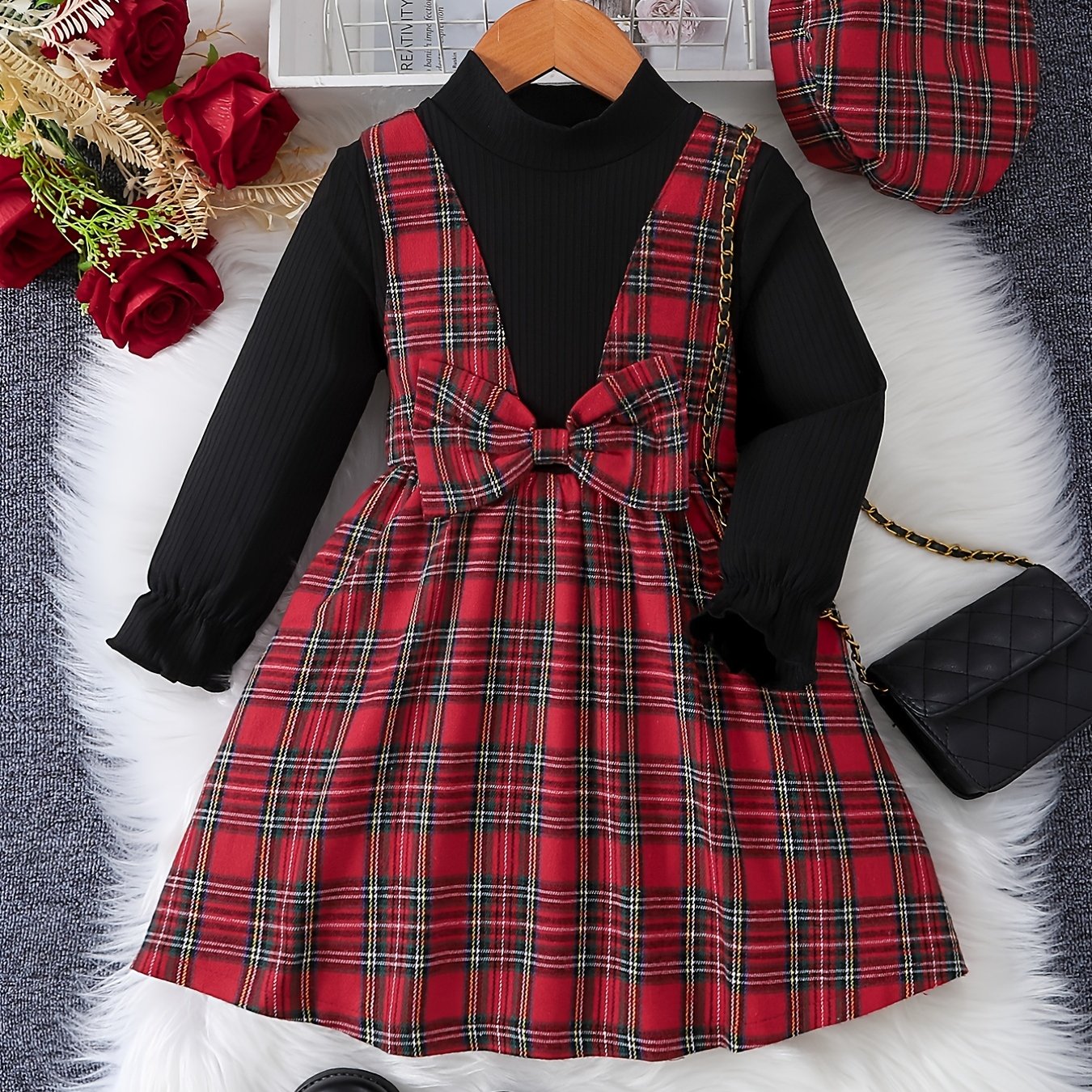 Girls Plaid Stitching Long Sleeve Dress For Autumn/Winter