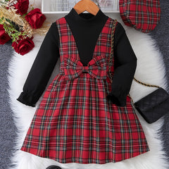 Girls Plaid Stitching Long Sleeve Dress For Autumn/Winter