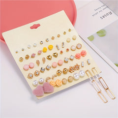 30Pairs Girls Stud Earrings Rhinestone & Faux Pearl Kids Accessories
