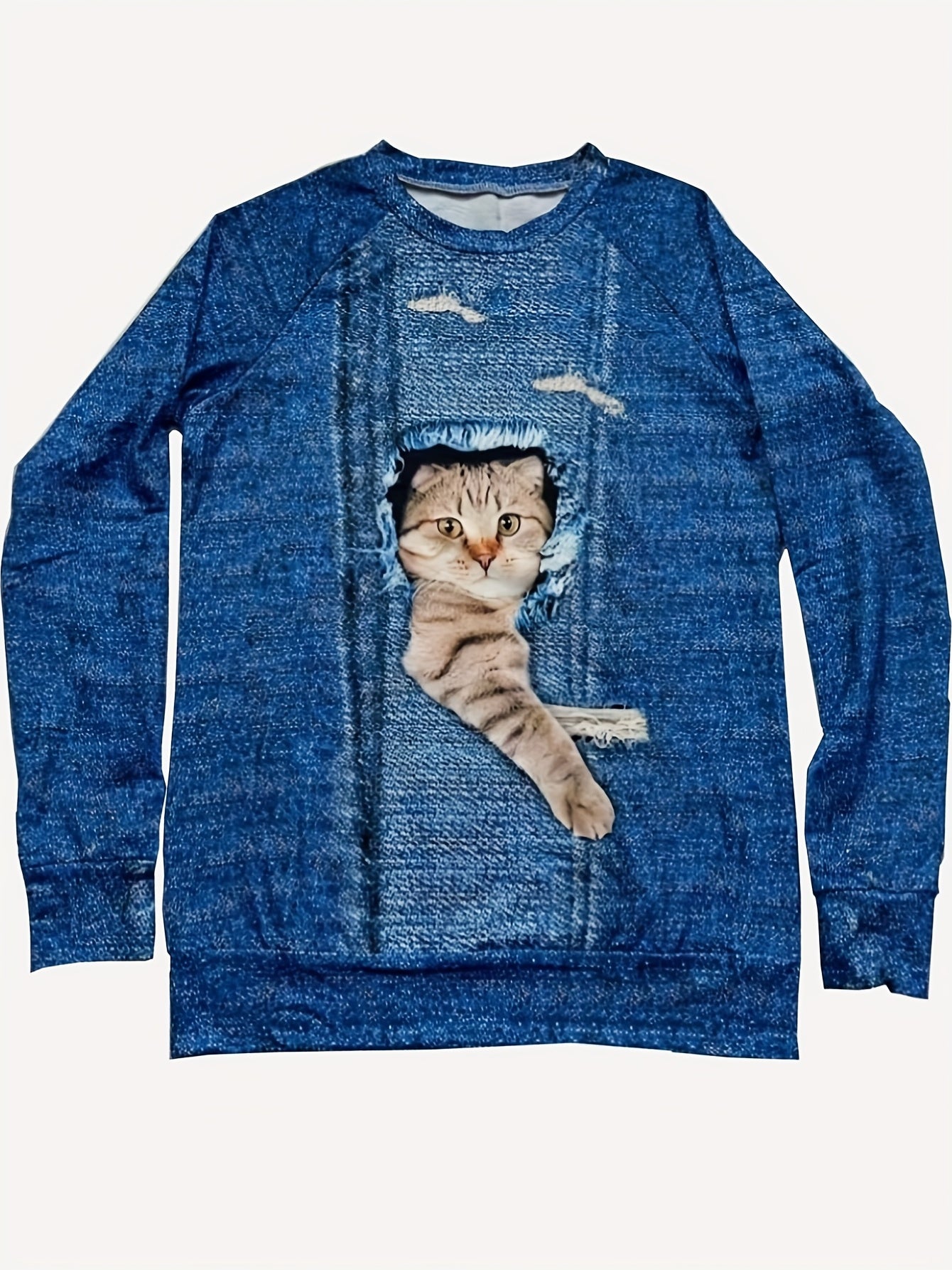 Cat Print Pullover Sweatshirt for Women