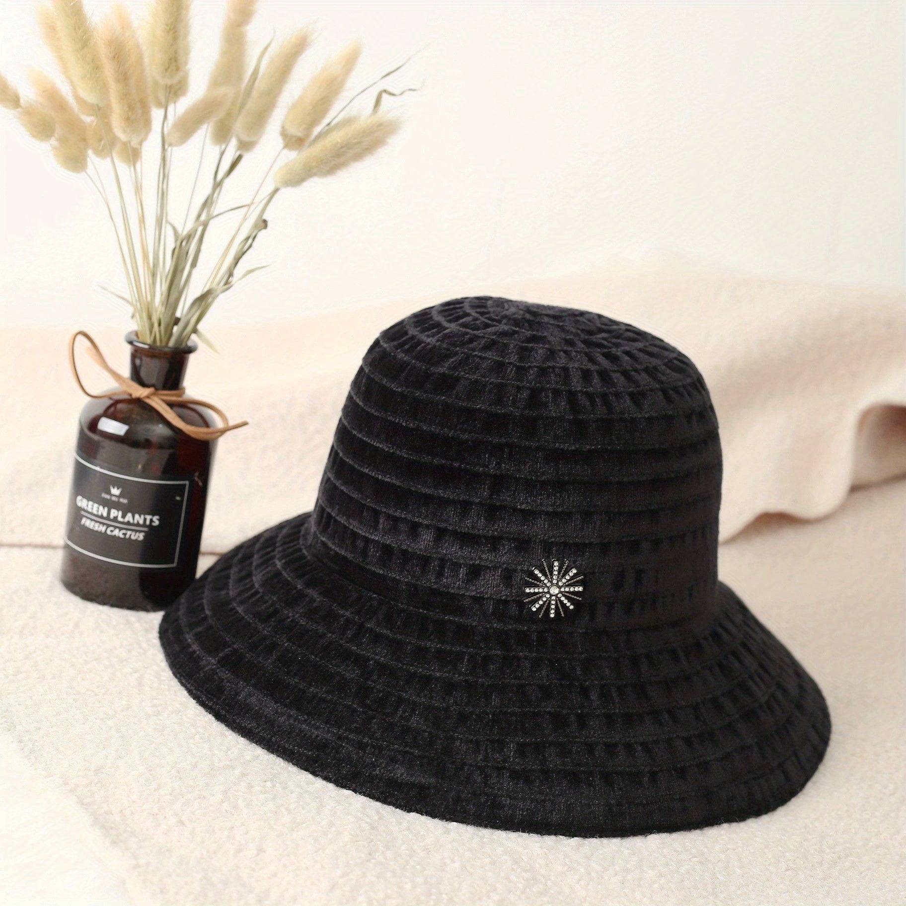 Striped Chenille Sun Hat Solid Casual Bucket Hats Casual Sunscreen Basin Hat