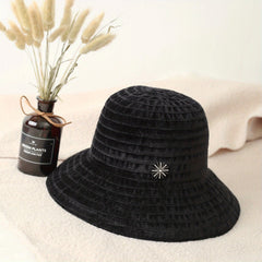 Striped Chenille Sun Hat Solid Casual Bucket Hats Casual Sunscreen Basin Hat