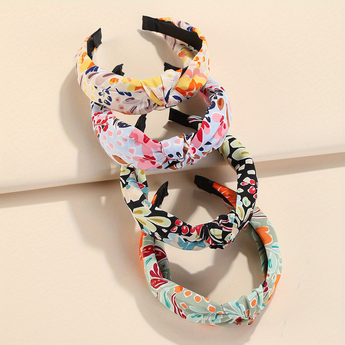 4pcs Flower Cross Knot Hair Bands Floral Wide Headbands Vintage Hairband