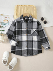Boys Flannel Jacket Plaid Long Sleeve Lapel Button Down Shirt