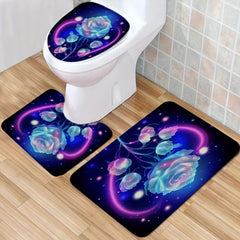 3pcs Flower Non Slip Shaggy Bathroom Rug Set Soft & Dry Carpets Extra Absorbent