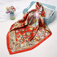 Boho Paisley Print Square Scarf Vintage Satin Bandana Neckerchief