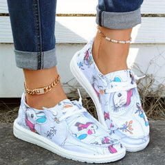 Women's Cartoon Rabbit Boat Shoes Lace Up Canvas Lightweight Walking Shoes