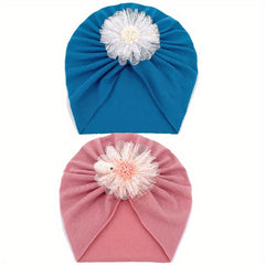 2Pcs Baby Thin Turban Cap Breathable Flower Comfortable Cap