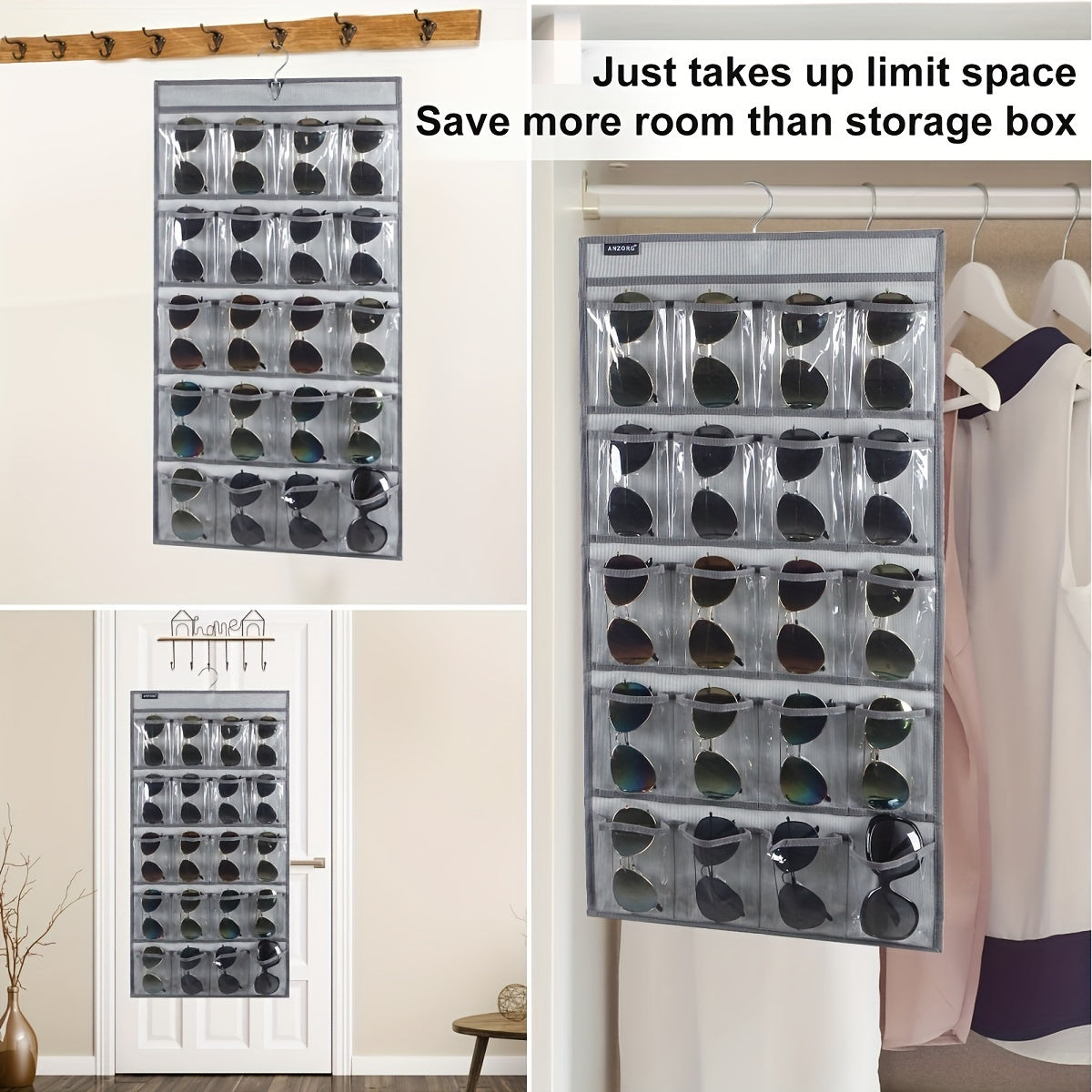 Dual Sided Hanging Sunglasses Organizer Storage Wall Mounted Eyeglasses Holder