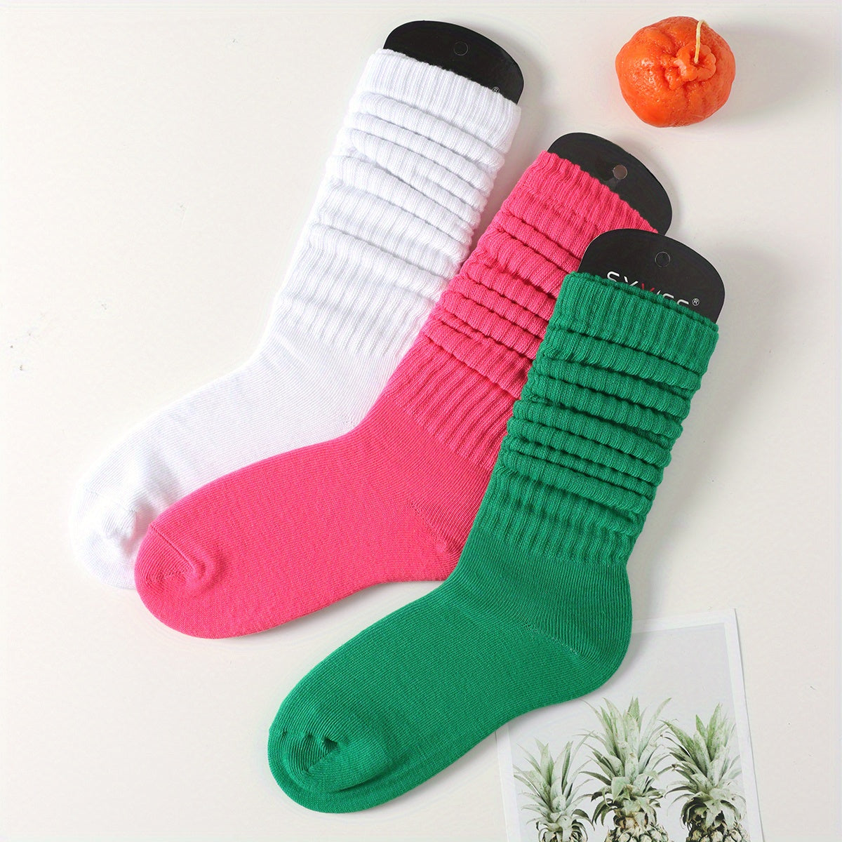 3 Pairs Solid Socks Comfy & Breathable All match Socks Women's Stockings