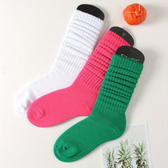 3 Pairs Solid Socks Comfy & Breathable All match Socks Women's Stockings