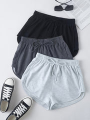 Y2K Drawstring Elastic Waist 3-Piece Set Sports Shorts