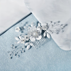 Flower Charm Hair Comb Crystal & Faux Pearl Bridal Headwear