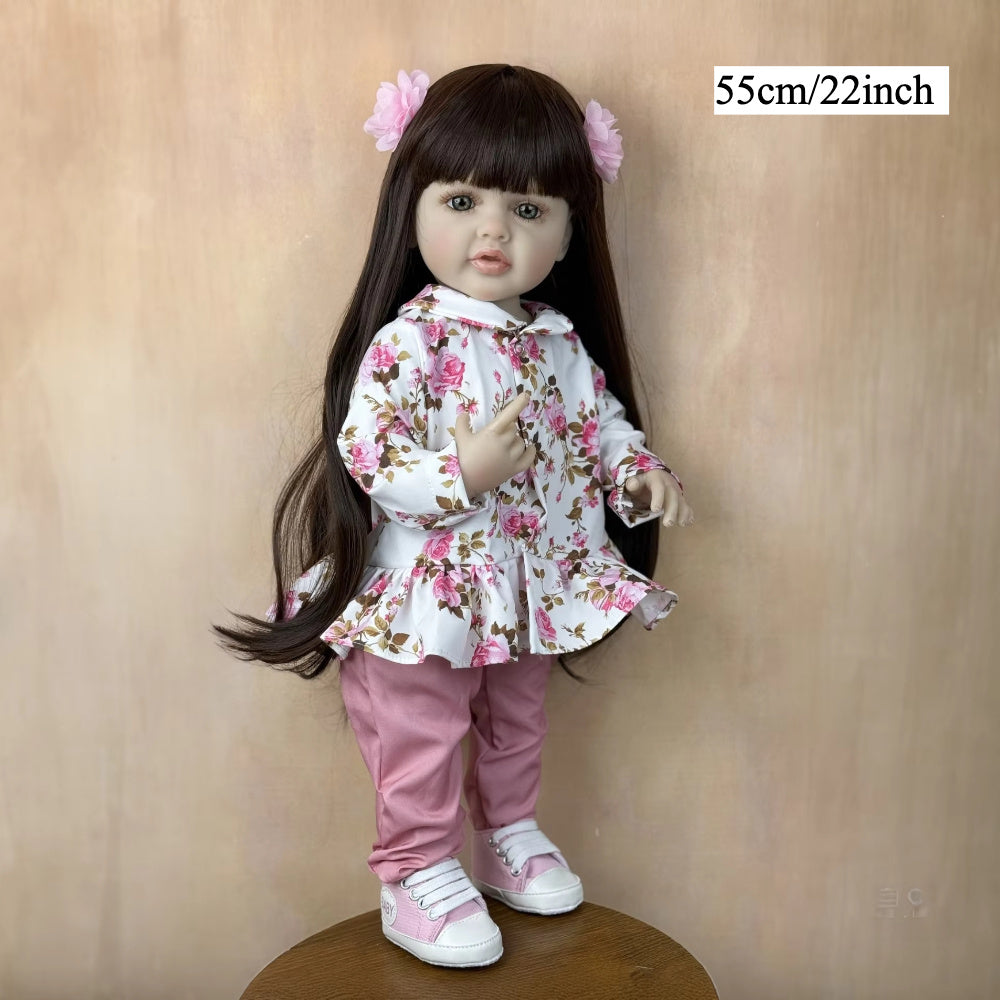 22in Full Body Reborn Baby Girl Doll Classic Princess Dress Long Hair