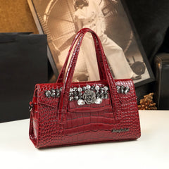 Women's Crocodile Handbag Sparkling Accents Large Capacity Purse Green