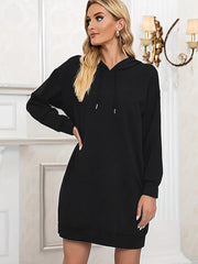 Solid Mid Length Pocket Hoodie Casual Long Sleeve Drawstring Hoodies