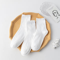 3 Pairs Ruffle Solid Socks Sweet & All match Socks Women's Stockings