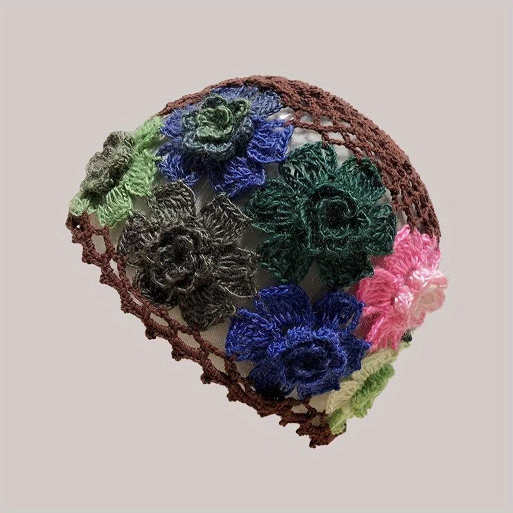 Cotton Hollow Crochet Skull Cap Knit Floral Beanie Hat