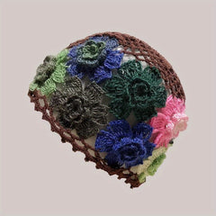 Cotton Hollow Crochet Skull Cap Knit Floral Beanie Hat