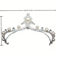 Faux Pearl Silvery Headband Rhinestone Crown Bridal Hair Accessory