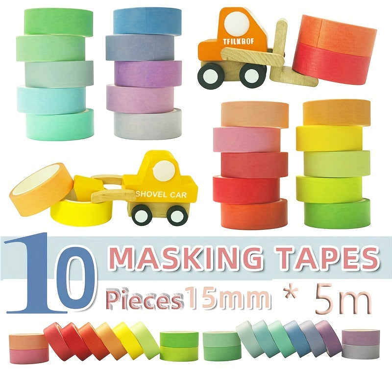 10pcs 15mm 5m Colorful Washi Masking Tape Solid Rainbow