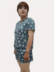 Cactus Print Plus Size Pajama Set - Short Sleeve Top & Shorts