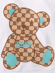 2pcs Baby Boy Bear Graphic Long-sleeved Plaid Trousers Set