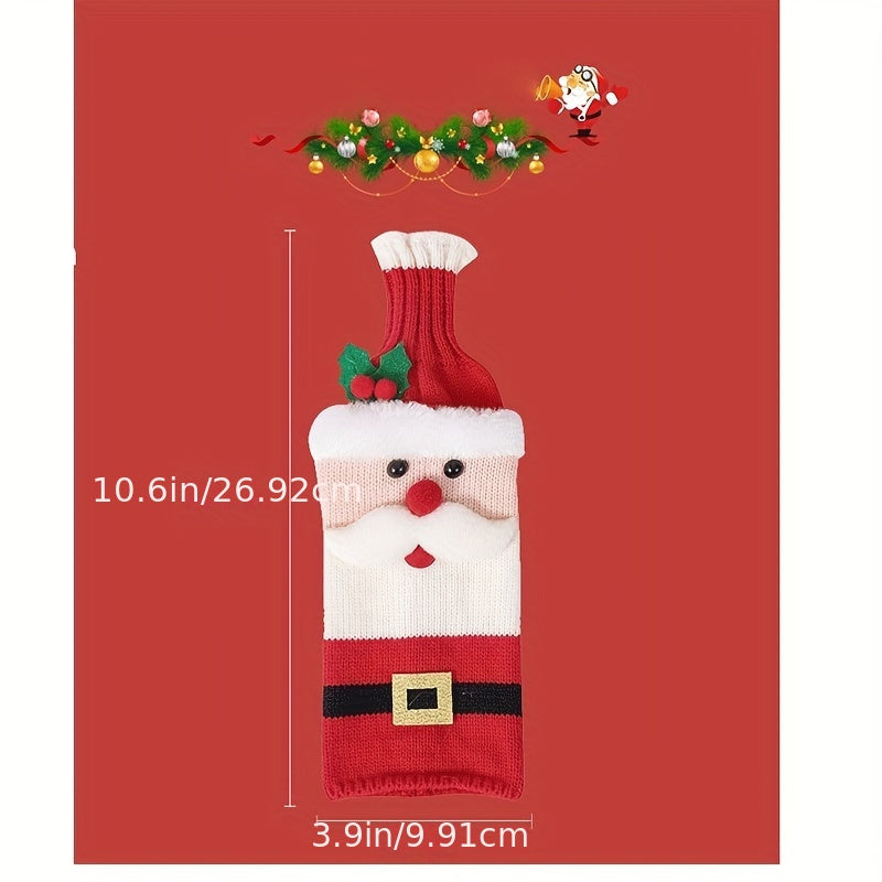 2pcs Santa Knitted Wine Bottle Cover Party Decor Holiday Supplies