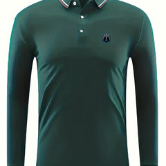 Men's Vintage Swordsman Print Polo Shirt Casual Stretch Button Up