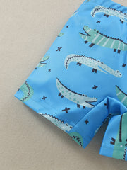 Boys Crocodile Print Swim Trunks & Cap Set for Beach Vacation